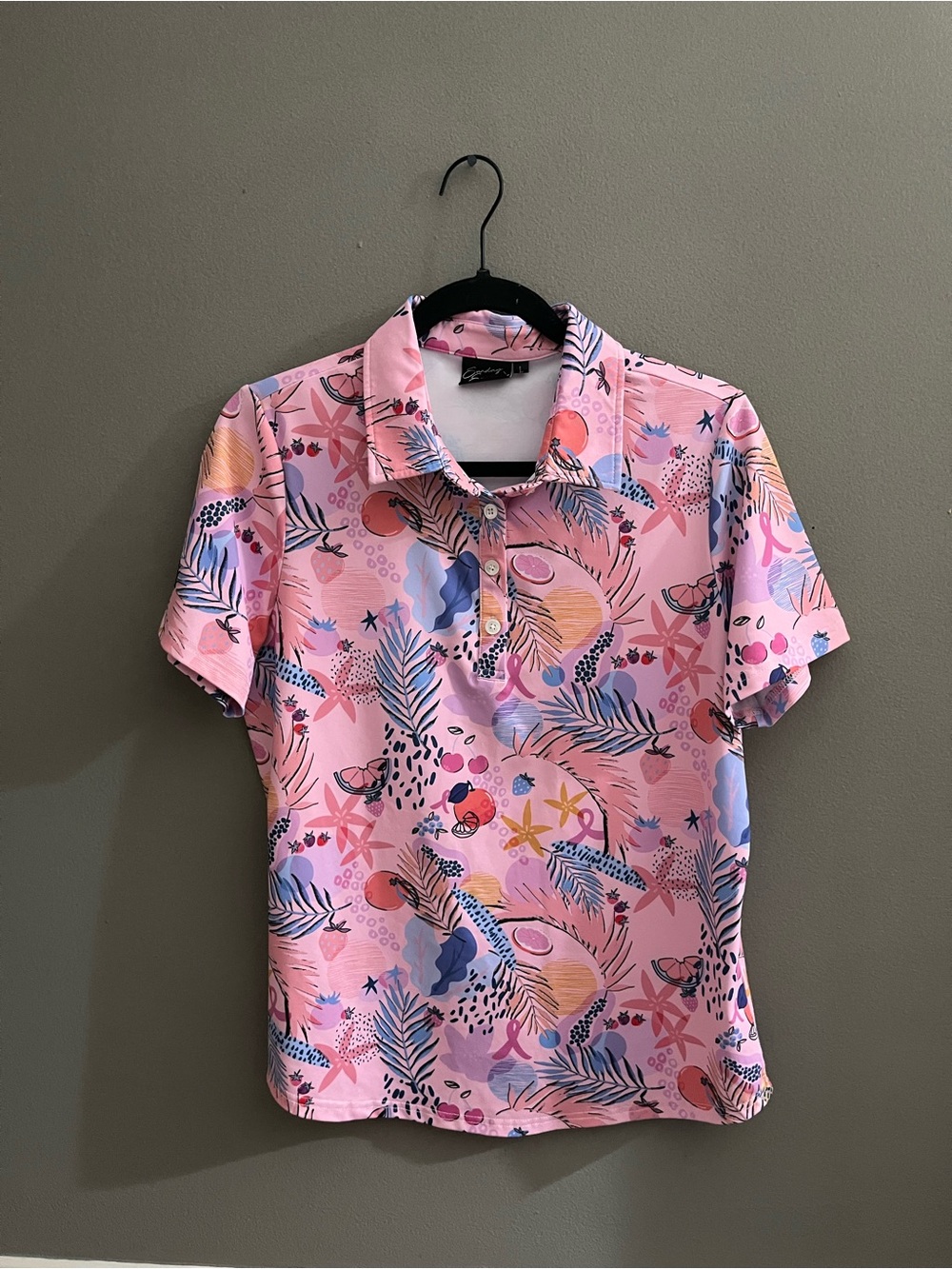 Sunday Swagger Easy Breezy Women’s Breast Cancer Awareness Golf Polo Pink